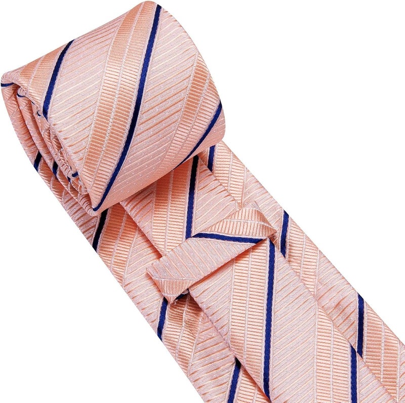 Dubulle Mens Tie Set Solid Paisley Silk Striped Necktie for Men with Cufflinks Tie and Pocket Square - Image 4